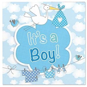 Folat 63631 - It`s a Boy handdoeken - geboorte jongens - blauw - ca. 25 x 25 cm - 2-laags - 20 stuks