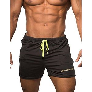 Jed North Heren Slim Fit Shorts Bodybuilding Gym Running Lift Shorts, zwart.