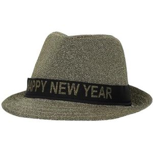 Folat 04473 gouden lurex trilby hoed voor nieuwjaarsdecoratie, nieuwjaarsfeest, lint met opschrift ""Happy New Year