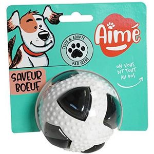 Aimé Interactief hondenspeelgoed, bal voor honden, voetbalbal met pieper en klap, rundergeur, 8 cm, stimuleert de geur en het gehoor van je hond