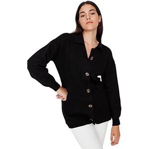 Trendyol Oversize gebreide jas met hemdkraag, dames, zwart, S, zwart.