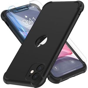 ORETECH Beschermhoesje voor iPhone 11 (2019) 6,1 inch (2 displaybeschermfolie), 360 graden schokbestendig, siliconen, premium harde schaal, PC Case Cover voor iPhone 11, zwart