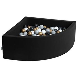 KiddyMoon Quartel Ecking Ballenbad, 90 x 30 cm, 300 ballen met een diameter van 7 cm, speelkamer, made in EU, zwart: wit/grijs/zwart/goud