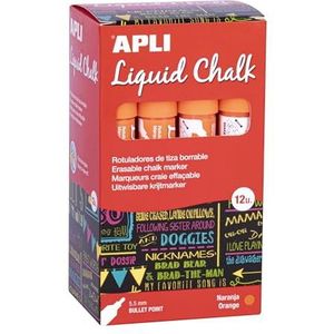 Apli - Liquid Chalk viltstiften, uitwisbaar, 5,5 mm, oranje, 12 stuks