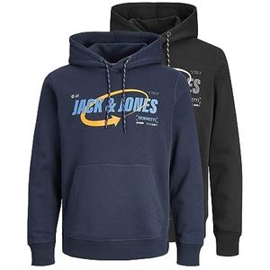 JACK&JONES PLUS Jcoblack Hoodie Ch 2pk Mp Pls hoodie heren, Zwart/Navy Blauw