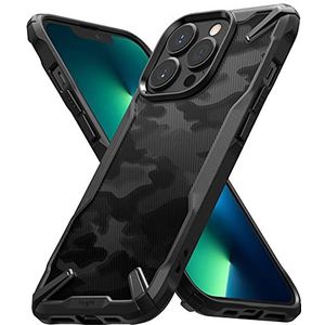 Ringke Beschermhoes compatibel met iPhone 13 Pro Max [Fusion-X] zwart, schokbestendig, bescherming [militaire verdediging] krasbestendig, polycarbonaat, robuust, harde TPU-bumper, camo zwart
