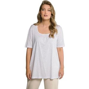 Ulla Popken T-shirt met plissé, A-lijn, vierkante kraag, halflange mouwen, voor dames, White Out
