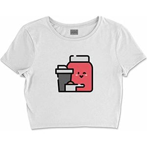 Bona Basics, Impression numérique, T-shirt basique pour femme, 100% coton, blanc, décontracté, hauts pour femme, taille : L, blanc, L/taille court