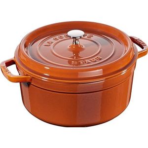 Staub Gietijzeren Braadpan / Cocotte 26 cm - 5 L - Kaneel - Voor Sappige en Zachte Kookresultaten/Grill