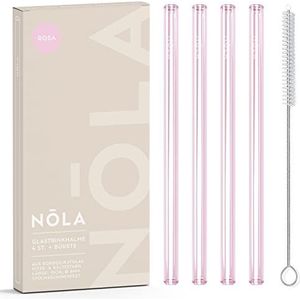 NOLA Premium glazen rietjes + reinigingsborstel, 15 cm lang, vaatwasmachinebestendig, speciaal glas, voor warme en koude dranken, thee, cocktails, smoothies, sap