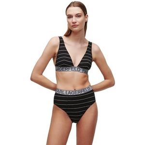 KARL LAGERFELD Soutien-gorge triangle avec logo côtelé Lurex Plunge pour femme, noir/argent, XS