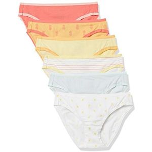 Amazon Essentials Set van 6 katoenen bikinibroekjes voor dames (verkrijgbaar in grote maten), citroen/meerkleurig/ananas/strepen, maat S