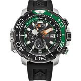 Citizen Eco-Drive Heren Chronograaf horloge met Promaster Marine elastische band, zwart/groen, riemen, Zwart/Groen, Riemen