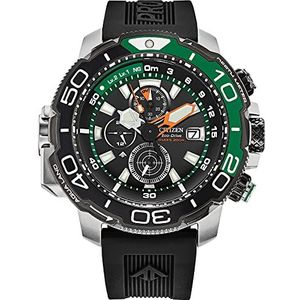 Citizen Eco-Drive Heren Chronograaf horloge met Promaster Marine elastische band, zwart/groen, riemen, Zwart/Groen, Riemen