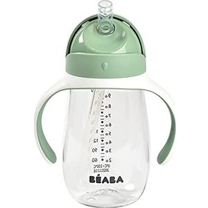Béaba 2-in-1 drinkbeker, rietje, voor kinderen, 100% waterdicht, lekvrij, gemakkelijk te openen, afneembare handgrepen, Tritan en siliconen, 300 ml,1 eenheid (verpakking van 1) saliegroen