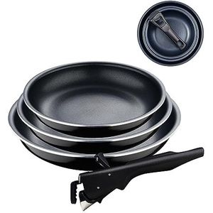 BERGNER Click&Cook Black Edition pannenset, 4 stuks, 18, 20 en 24 cm, afneembare ergonomische handgreep, geperst aluminium en anti-aanbaklaag, voor alle soorten keukens en oven