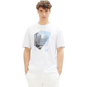 TOM TAILOR-denim T-shirt décontracté avec une impression photo en coton pour homme Denim T-shirt décontracté pour homme avec une impression photo en coton (1-Pack), 20000-Blanc, S