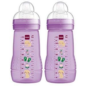 MAM Easy Active-flessen, set van 2 (270 ml), babyfles met MAM-speen, maat 1, melkfles met ergonomische vorm, 0 maanden, vlinder, gebruiksaanwijzing in vreemde talen