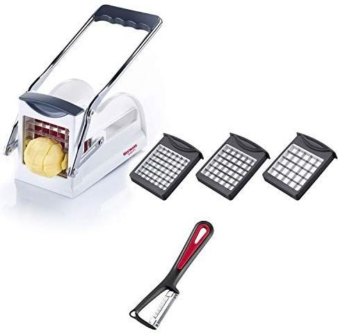 Westmark Gallant 118022E6 frietsnijder met aardappelschiller, groente- en fruitsnijder met 3 Easy Stix snijinzetstukken en dunschiller