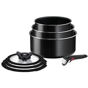 Tefal Ingenio Easy ON Try-Me L1599602 stapelbare pannen met afneembare handgreep, ruimtebesparend, zwart, 7-delig