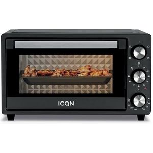ICQN Mini-pizzaoven, 20 liter, boven- en onderwarmte met convectiefunctie, 5 grillfuncties, timer 90 minuten, 1500 watt, mini-oven, 80 tot 240 °C, kookplaat/grill/kookplaat
