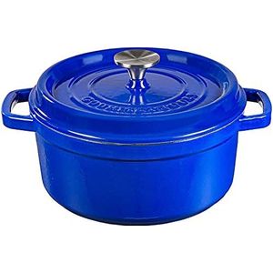 Gietijzeren ronde braadpan met keramische coating geëmailleerde braadpan met deksel Gourmet Tools (blauw, 24 cm)