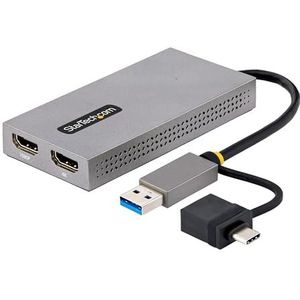 StarTech.com USB naar Dual HDMI-adapter 11 cm - USB A/C naar 2 HDMI-schermen (1x 4K30Hz, 1x 1080p) - Ingebouwde USB-A naar C dongle - USB 3.0 naar HDMI, Windows/MacOS (107B)