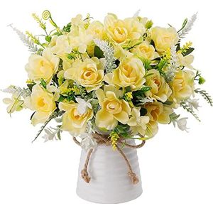 LESING Kunstbloemen met vaas, kunstzijden bloemen in vaas, gardeniabloemen, decoratie voor thuis, tafel, kantoor, feest (champagne)