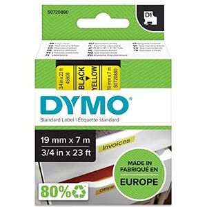 DYMO D1 authentieke hoogwaardige zelfklevende etiketten van polyester, 19 mm x 7 m, zwarte print op gele achtergrond, voor LabelManager labelapparaten