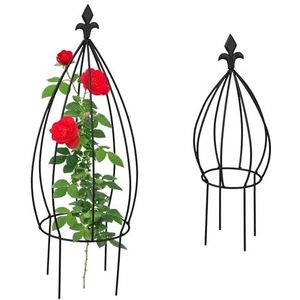 Relaxdays Metalen plantenstandaard, set van 2, uienvorm, klimstandaard, klimplanten, vrijstaand, obelisk, met haringen, zwart
