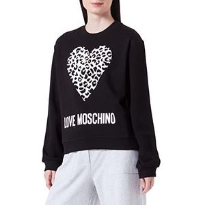 Love Moschino Maxi Animal Heart and Logo Hoodie voor dames, zwart.