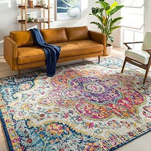 SURYA Vintage vloerkleed met klep - chic tapijt voor woonkamer, eetkamer, slaapkamer - traditioneel, oosters, Perzisch, Boheemse stijl, korte en zachte pool, groot, 120 x 170 cm, fuchsia, oranje en