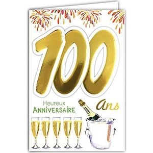 Age Mv 69-2046 Verjaardagskaart 100e Jaar Man Vrouw Patroon Fles Champagne Vuurwerk