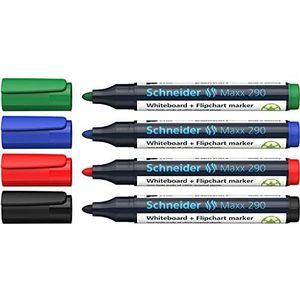 Schneider Maxx 290 Whiteboard-marker met ronde punt, 2-3 mm dik, droog afwisbaar, zonder vingerafdrukken, sterk en intens, 12 stuks, 3 x 4 markers