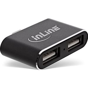 InLine 33291S Mini USB 2.0 Hub USB Type C mannelijk naar 2x USB A female zwart
