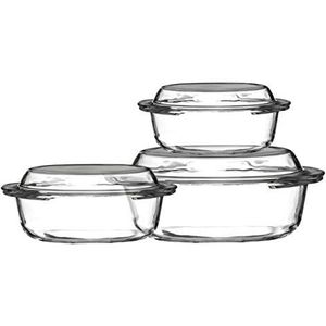 Premier Housewares 0104113 Kookpan van gehard glas met deksel, 0,7/1/1,5 l, 3 stuks