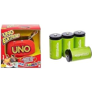 UNO Extreme Card Game Featuring Random-Action Launcher met lichten en geluiden & 112 kaarten, kind, tiener en volwassene Game Night Gift Age 7+, GXY75 & Amazon Basics - oplaadbare C-batterijen 1,2 V -