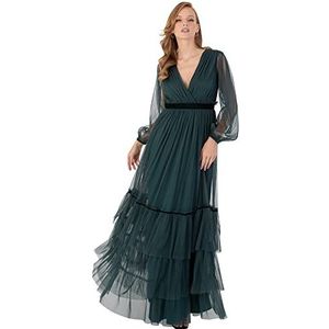 Anaya with Love Dames oudejaarsavond jurk met V-hals en lange mouwen, hoge taille, smaragdgroen, damesjurk, Emerald Groen