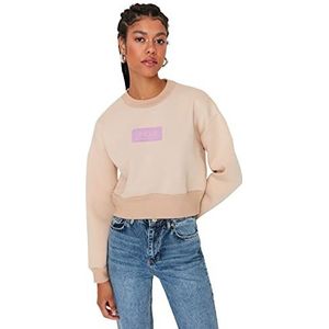 Trendyol Ronde hals sweatshirt met standaard slogan trainingspak dames, beige, M, Beige