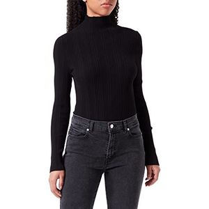 HUGO Dames Sharimy Slim Fit trui met verschillende ribbreien en kleine opstaande kraag, zwart 1, XXL, Zwart 1