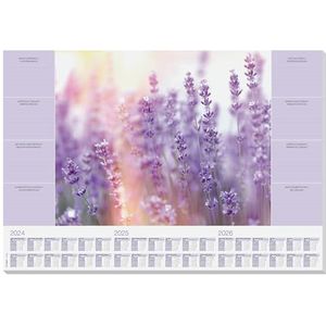 SIGEL HO308 Bureauonderlegger van papier, kalenders over 3 jaar en weekoverzicht, fris lavendeldesign, A2 (59,5 x 41 cm), paars/wit, 30 vellen