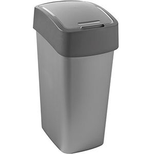 Curver Pacific Flip Bin - Prullenbak - 45 Liter Inhoud - Zilver / Antraciet