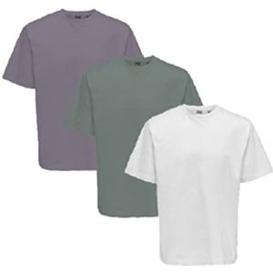 ONLY & SONS T-shirt pour homme, Purple Ash/Pack : 1Purpleash1Chinisgreen1White, M