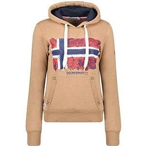 Geographical Norway Gpalm Lady Sweatshirt met capuchon voor dames, kangoeroezakken, casual sweatshirt met lange mouwen, warm, Taupe