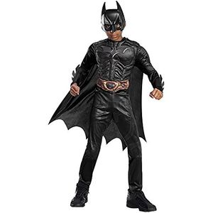 Rubies Batman Black Line Deluxe kostuum voor kinderen met luxe gespierde borst, officieel uit de film The Batman in zwart, logo met lenseffect en overtrekken, cape en masker