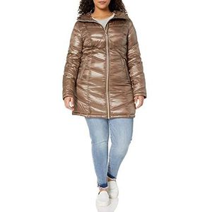 Calvin Klein Dames Plus-Size Packable Down Coat, Shine Taupe, M, Shine Taupe