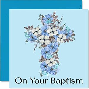 Doopkaarten jongen hem, on your doop - bloemenkruis wenskaart doop eerste communie doopkaart jongen 145 mm x 145 mm religieus christelijk geschenk