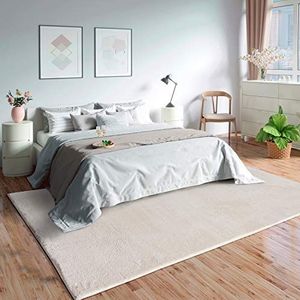Vloerkleed Olivia - wasbaar tapijt voor woonkamer, slaapkamer, hal of badkamer, zacht antislip 60 x 110 cm, crème