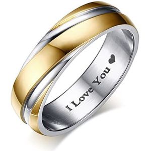 Uniseks 6mm rvs ring, tweekleurig, trouwring voor bruiloft, verloving, verjaardag, goud/zwart/roségoud, maat 49-70, Roestvrij staal