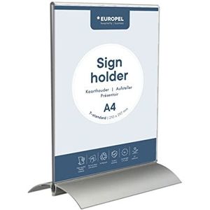 OPUS 2 Posterhouder (T-standaard, DIN A4, portret) - Gemaakt van transparant acryl - displaystandaard, menu's en flyers met aluminium voet - vrijstaand design